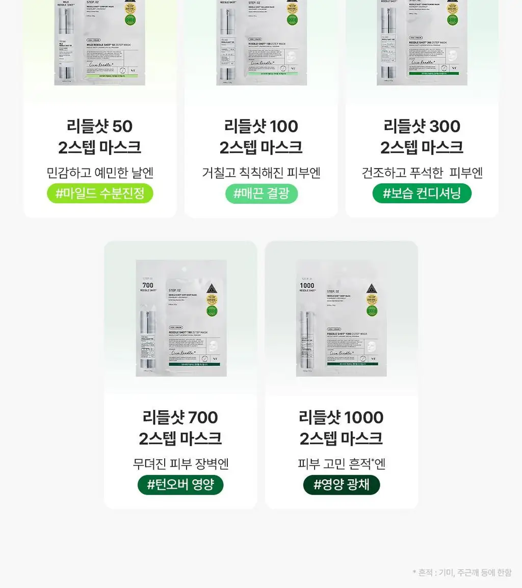 [모공/밀착] VT 리들샷 2스텝 마스크 1매 5종 택1 (50/100/300/700/1000) 상세페이지 3
